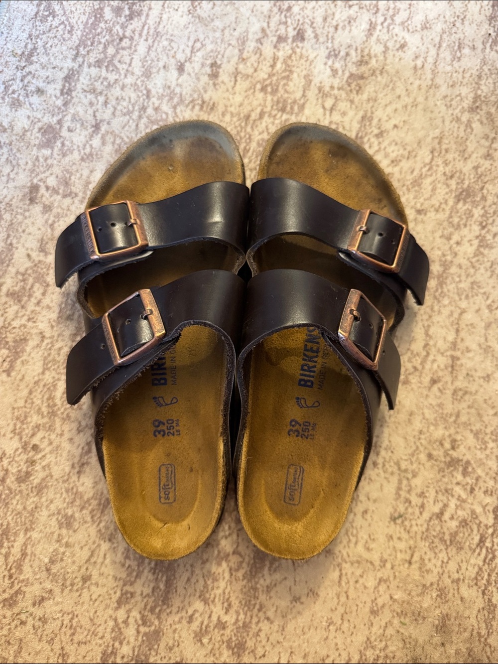 Birkenstock Adult Double-Strap Sandals in Dark Brown with Copper Buckles - 39